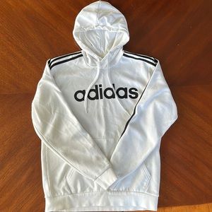 Mens White Adidas Striped Hoodie